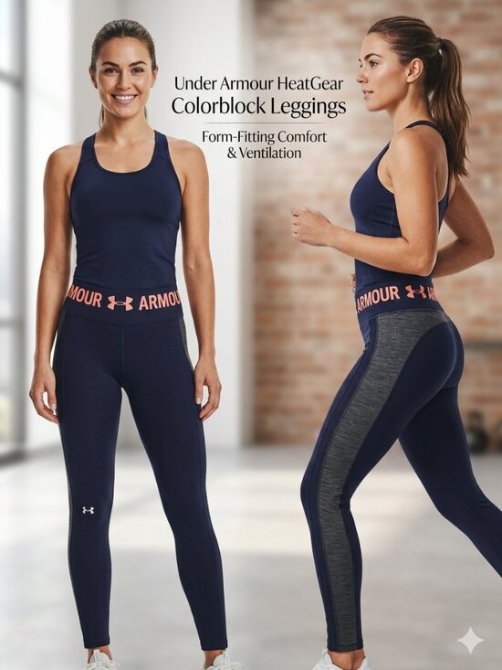 Under Armour Pants - Under Armour HeatGear Activewear Leggings Blue Gray - Size Small